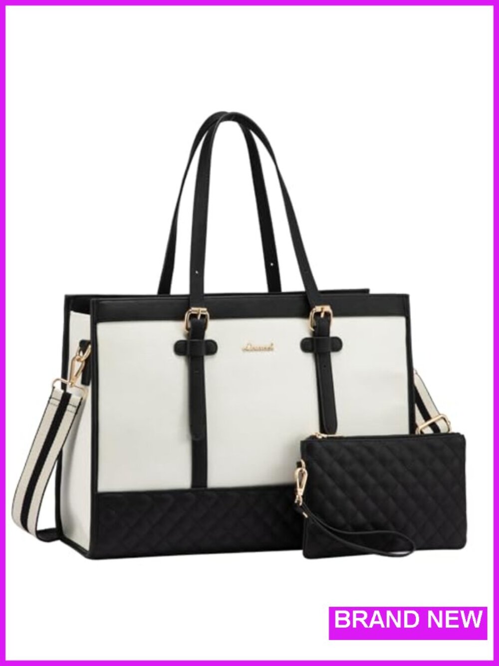 Canvas Laptop Tote Bag 15.6 Inch with Detachable Strap Clutch Included Business